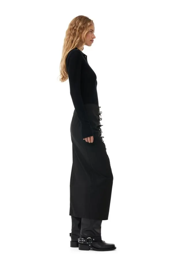 Clothing GANNI Knitwear Black Ribbed Merino Polo Blouse Black Clothing GANNI Knitwear Black Ribbed Merino Polo Blouse Black
