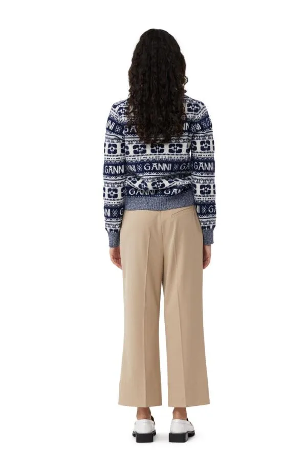 Clothing GANNI Knitwear Blue Logo Wool Mix Oneck Pullover Sky Captain Clothing GANNI Knitwear Blue Logo Wool Mix Oneck Pullover Sky Captain
