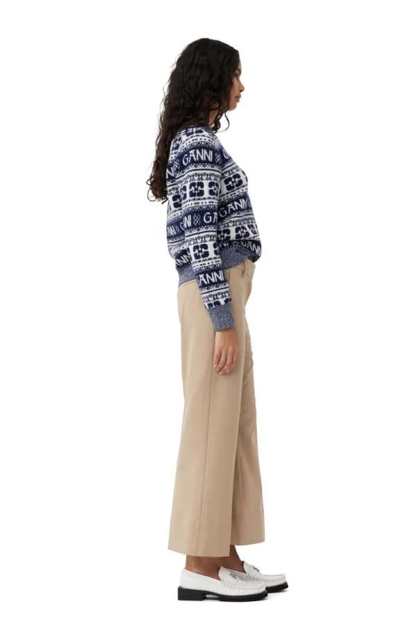 Clothing GANNI Knitwear Blue Logo Wool Mix Oneck Pullover Sky Captain Clothing GANNI Knitwear Blue Logo Wool Mix Oneck Pullover Sky Captain