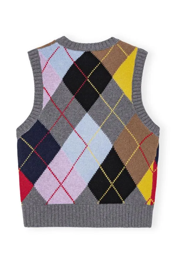 Clothing GANNI Knitwear Harlequin Wool Mix Knit Vest Frost Gray Clothing GANNI Knitwear Harlequin Wool Mix Knit Vest Frost Gray