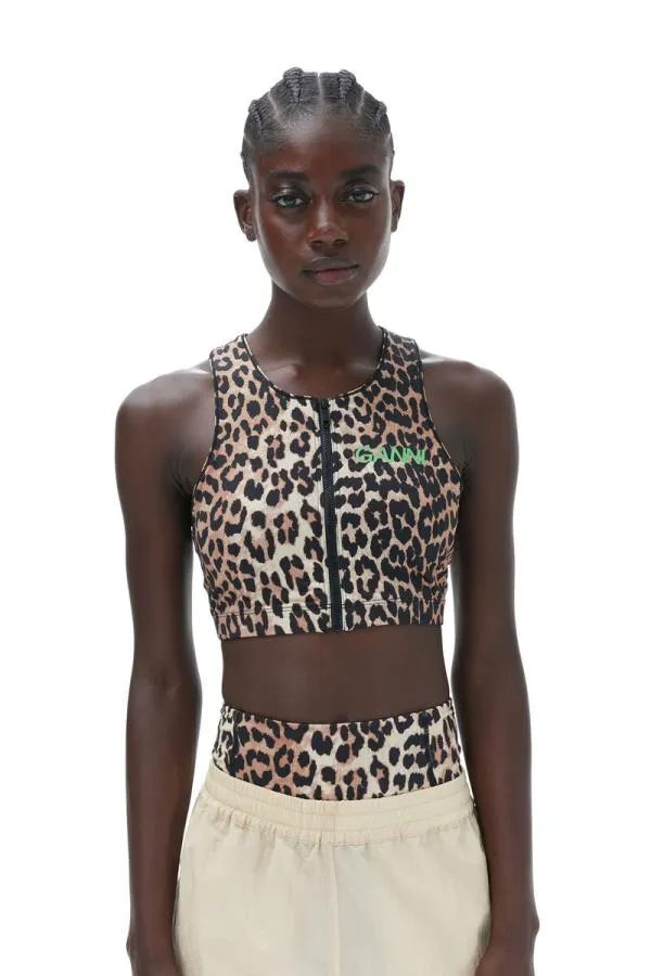 Clothing GANNI Leopard Print Active Racerback Zipper Top Leopard