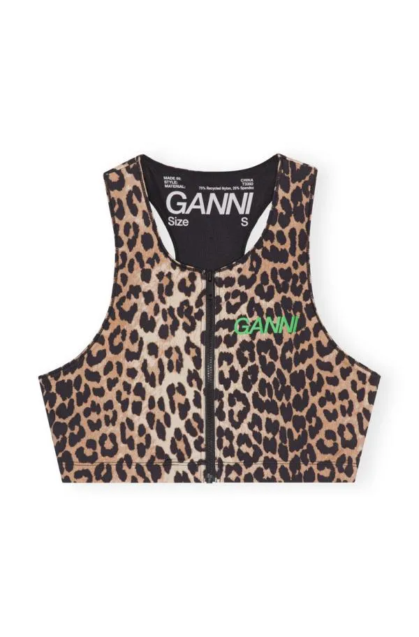 Clothing GANNI Leopard Print Active Racerback Zipper Top Leopard