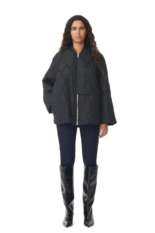 Clothing GANNI Outerwear Black Ripstop Quilt Jacket Black Clothing GANNI Outerwear Black Ripstop Quilt Jacket Black
