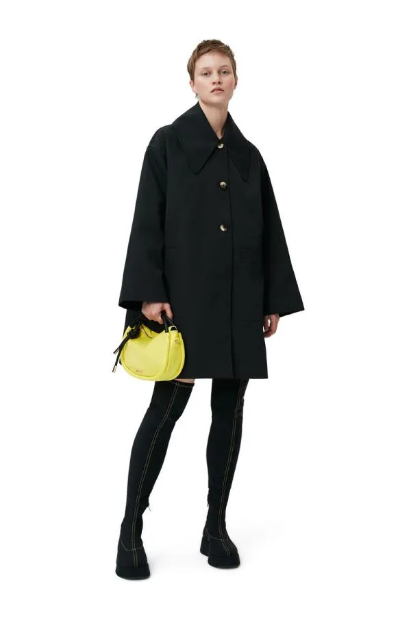 Clothing GANNI Outerwear Heavy Twill Oversized Midi Jacket Black