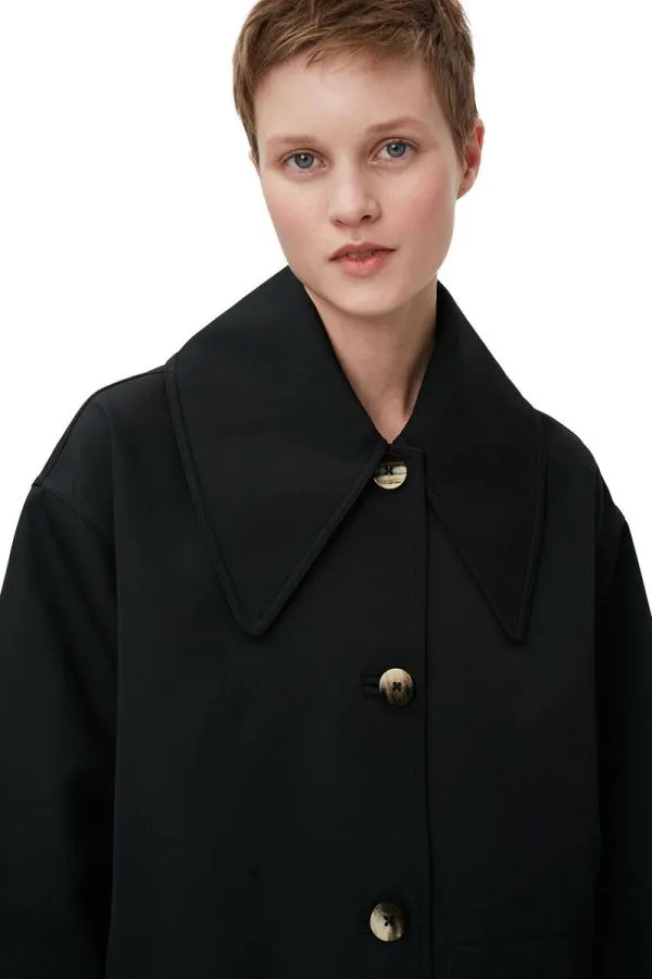 Clothing GANNI Outerwear Heavy Twill Oversized Midi Jacket Black Clothing GANNI Outerwear Heavy Twill Oversized Midi Jacket Black