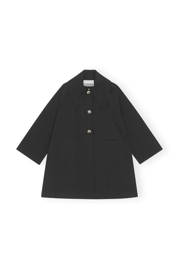 Clothing GANNI Outerwear Heavy Twill Oversized Midi Jacket Black Clothing GANNI Outerwear Heavy Twill Oversized Midi Jacket Black