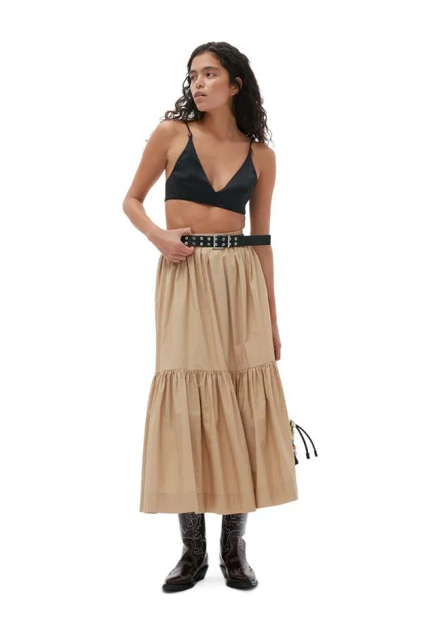 Clothing GANNI Skirts Cotton Poplin Maxi Flounce Skirt Curds And Whey