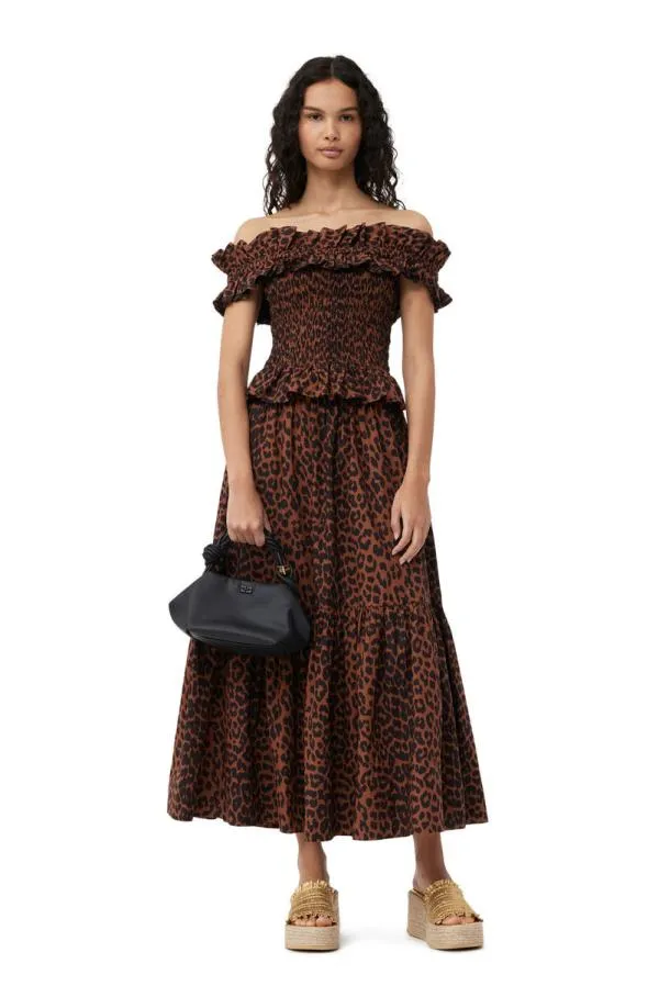Clothing GANNI Skirts Cotton Poplin Maxi Flounce Skirt Toffee
