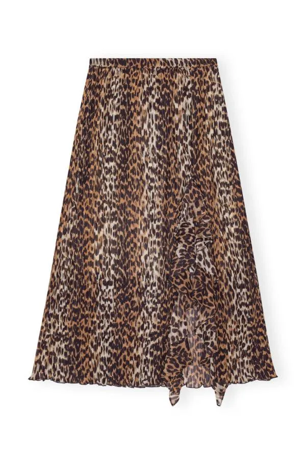 Clothing GANNI Skirts Leopard Pleated Georgette Midi Flounce Skirt Almond Milk Clothing GANNI Skirts Leopard Pleated Georgette Midi Flounce Skirt Almond Milk