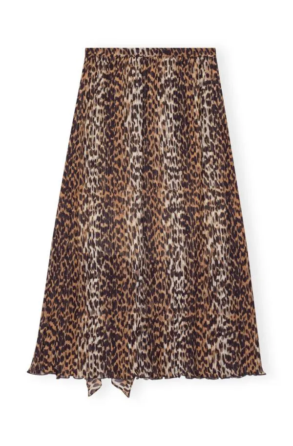 Clothing GANNI Skirts Leopard Pleated Georgette Midi Flounce Skirt Almond Milk Clothing GANNI Skirts Leopard Pleated Georgette Midi Flounce Skirt Almond Milk