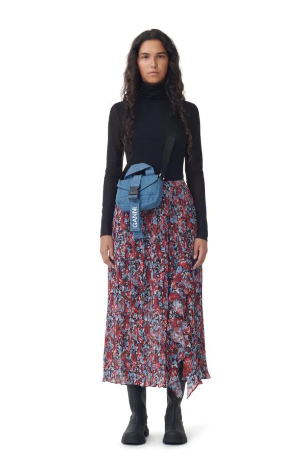 Clothing GANNI Skirts Red Pleated Georgette Midi Flounce Skirt High Risk Red