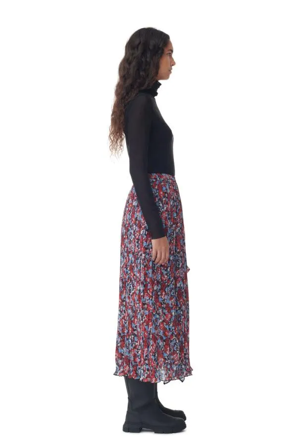 Clothing GANNI Skirts Red Pleated Georgette Midi Flounce Skirt High Risk Red Clothing GANNI Skirts Red Pleated Georgette Midi Flounce Skirt High Risk Red