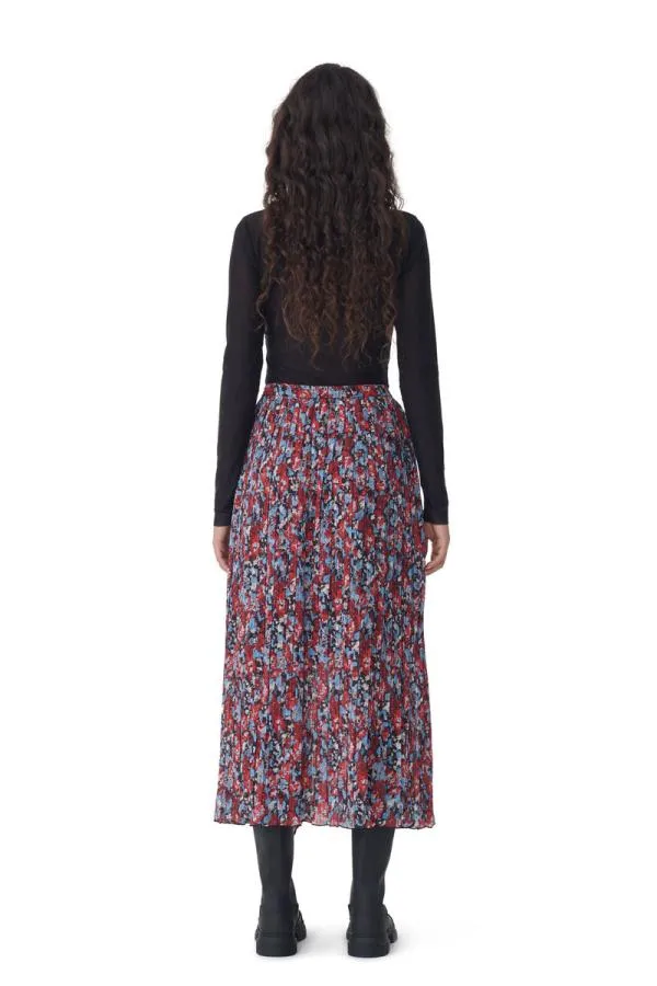 Clothing GANNI Skirts Red Pleated Georgette Midi Flounce Skirt High Risk Red Clothing GANNI Skirts Red Pleated Georgette Midi Flounce Skirt High Risk Red