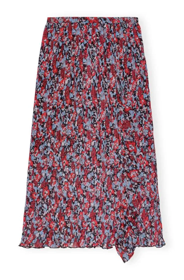 Clothing GANNI Skirts Red Pleated Georgette Midi Flounce Skirt High Risk Red Clothing GANNI Skirts Red Pleated Georgette Midi Flounce Skirt High Risk Red