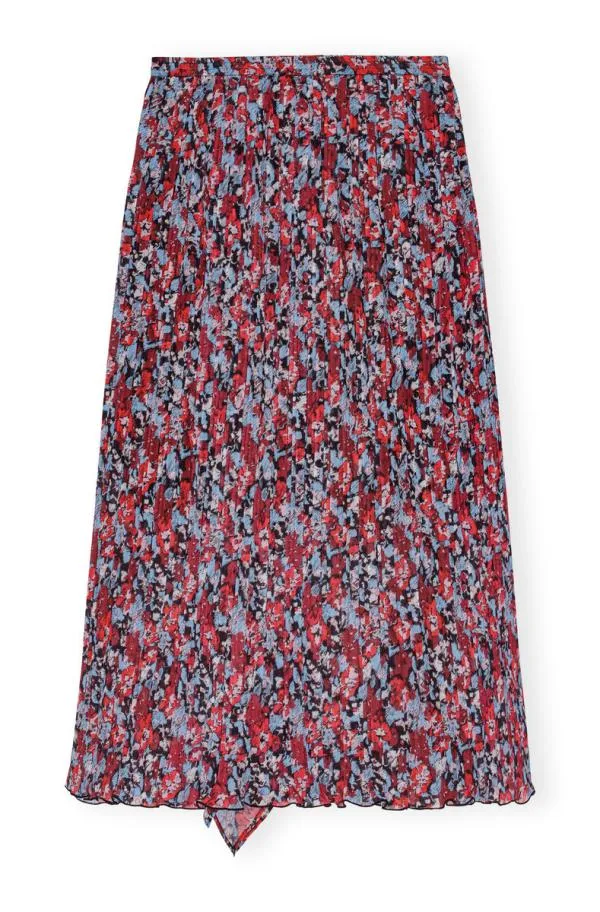 Clothing GANNI Skirts Red Pleated Georgette Midi Flounce Skirt High Risk Red Clothing GANNI Skirts Red Pleated Georgette Midi Flounce Skirt High Risk Red
