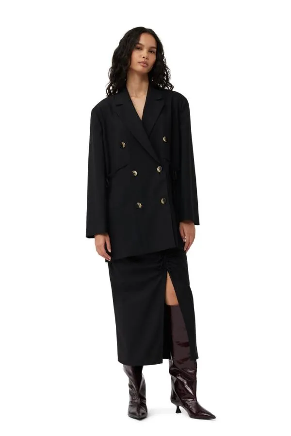 Clothing GANNI Suiting Black Drapey Melange Oversized Blazer Black Clothing GANNI Suiting Black Drapey Melange Oversized Blazer Black
