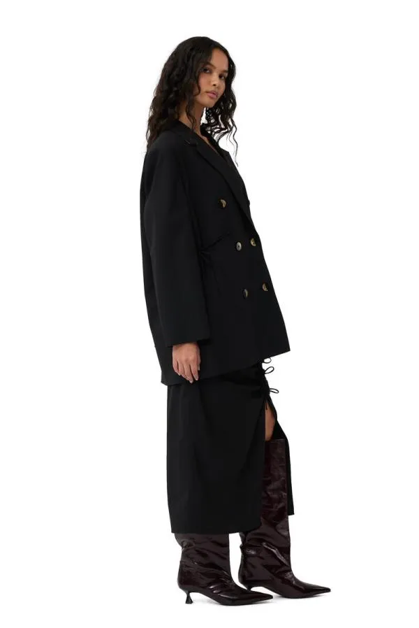 Clothing GANNI Suiting Black Drapey Melange Oversized Blazer Black Clothing GANNI Suiting Black Drapey Melange Oversized Blazer Black