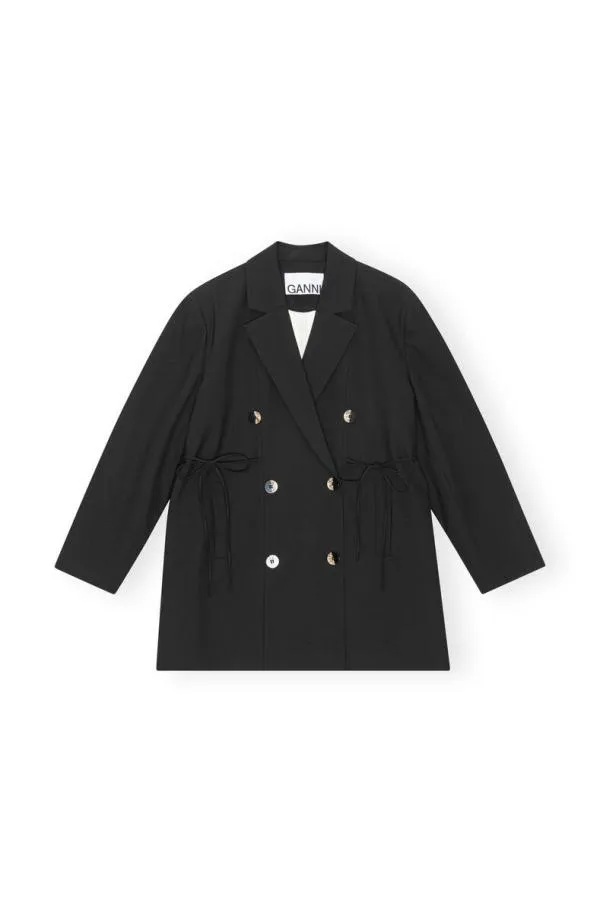 Clothing GANNI Suiting Black Drapey Melange Oversized Blazer Black Clothing GANNI Suiting Black Drapey Melange Oversized Blazer Black