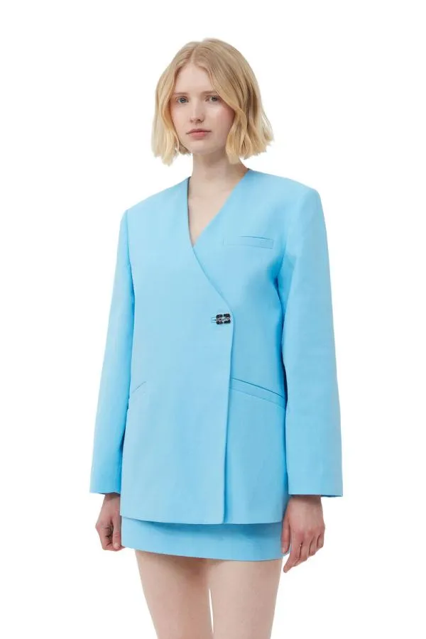 Clothing GANNI Suiting Cotton Suiting Boxy Blazer Ethereal Blue
