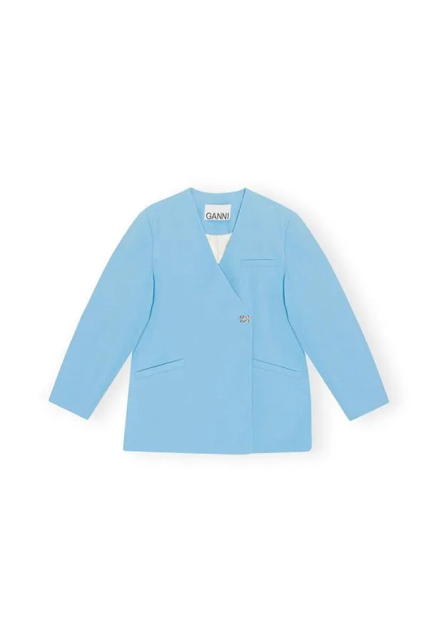 Clothing GANNI Suiting Cotton Suiting Boxy Blazer Ethereal Blue Clothing GANNI Suiting Cotton Suiting Boxy Blazer Ethereal Blue