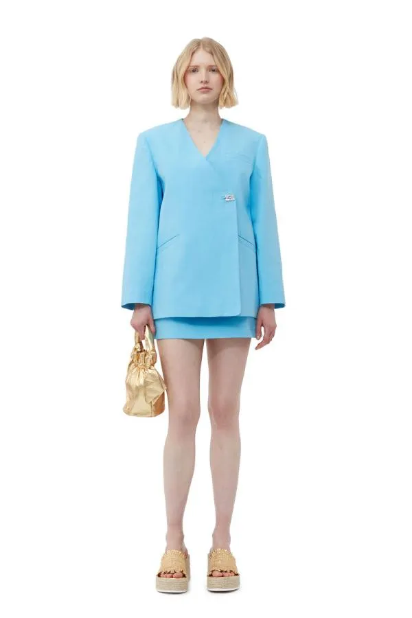 Clothing GANNI Suiting Cotton Suiting Boxy Blazer Ethereal Blue Clothing GANNI Suiting Cotton Suiting Boxy Blazer Ethereal Blue