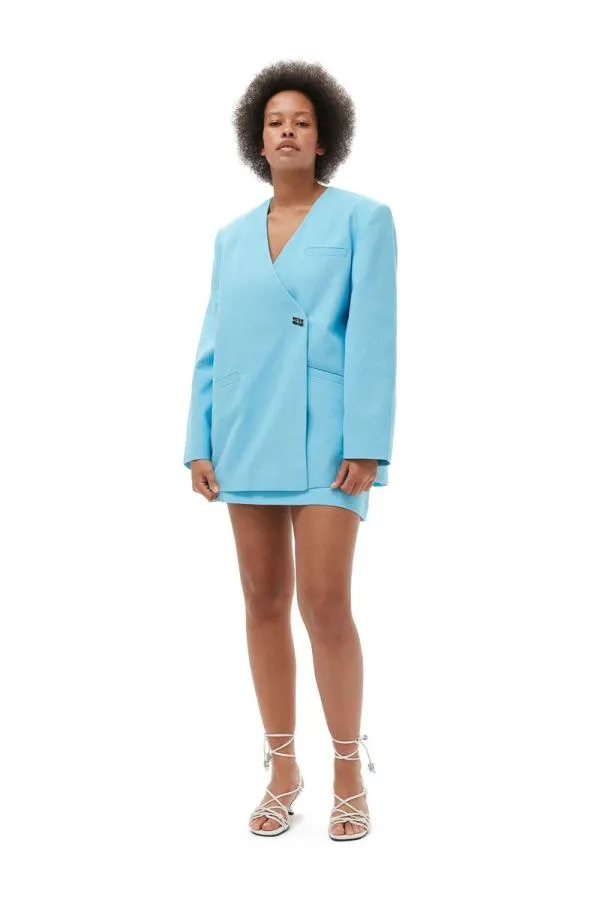 Clothing GANNI Suiting Cotton Suiting Boxy Blazer Ethereal Blue Clothing GANNI Suiting Cotton Suiting Boxy Blazer Ethereal Blue