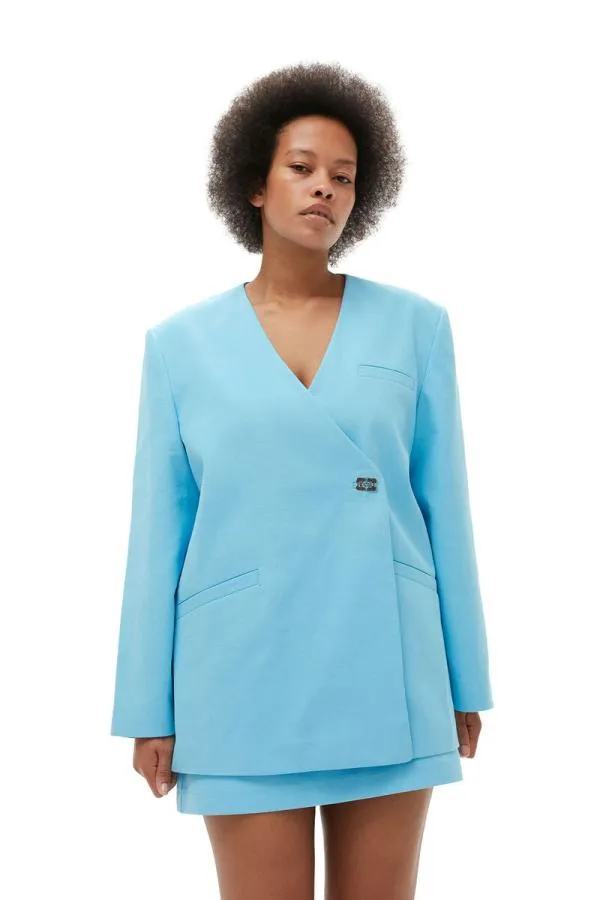 Clothing GANNI Suiting Cotton Suiting Boxy Blazer Ethereal Blue Clothing GANNI Suiting Cotton Suiting Boxy Blazer Ethereal Blue