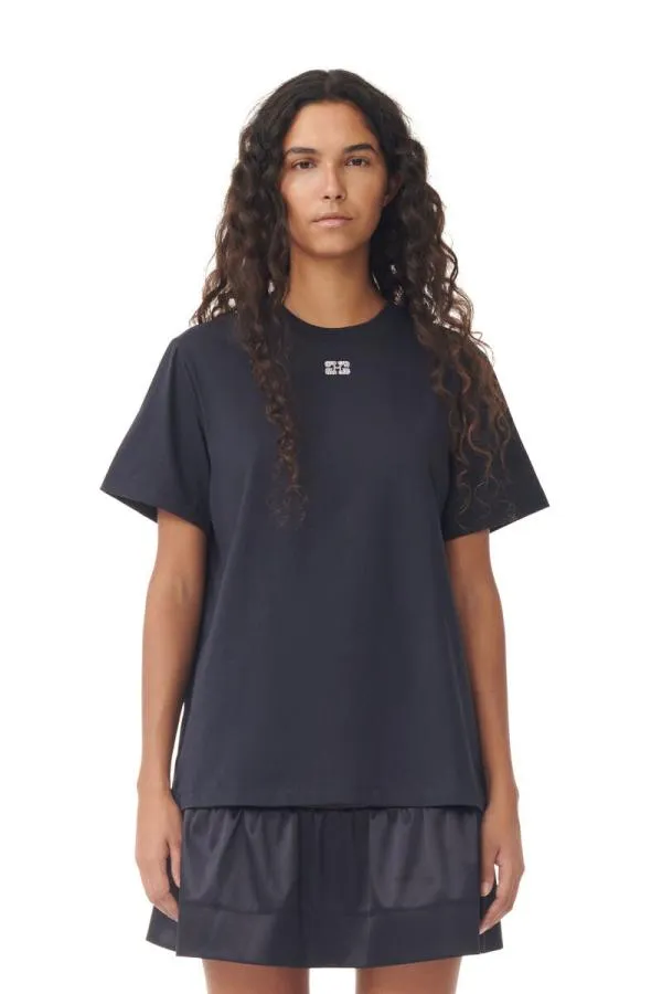 Clothing GANNI TShirts Dark Grey Relaxed Rhinestone Tshirt Phantom