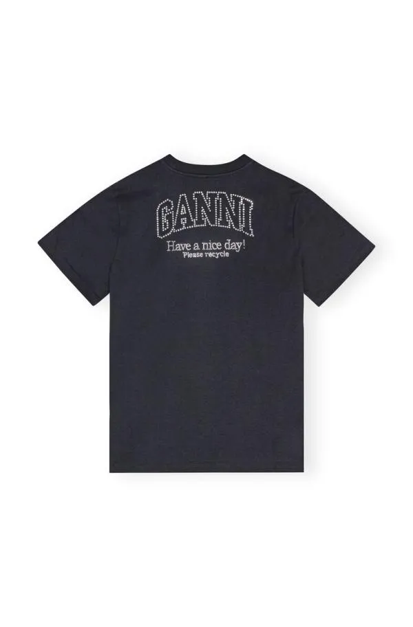 Clothing GANNI TShirts Dark Grey Relaxed Rhinestone Tshirt Phantom Clothing GANNI TShirts Dark Grey Relaxed Rhinestone Tshirt Phantom