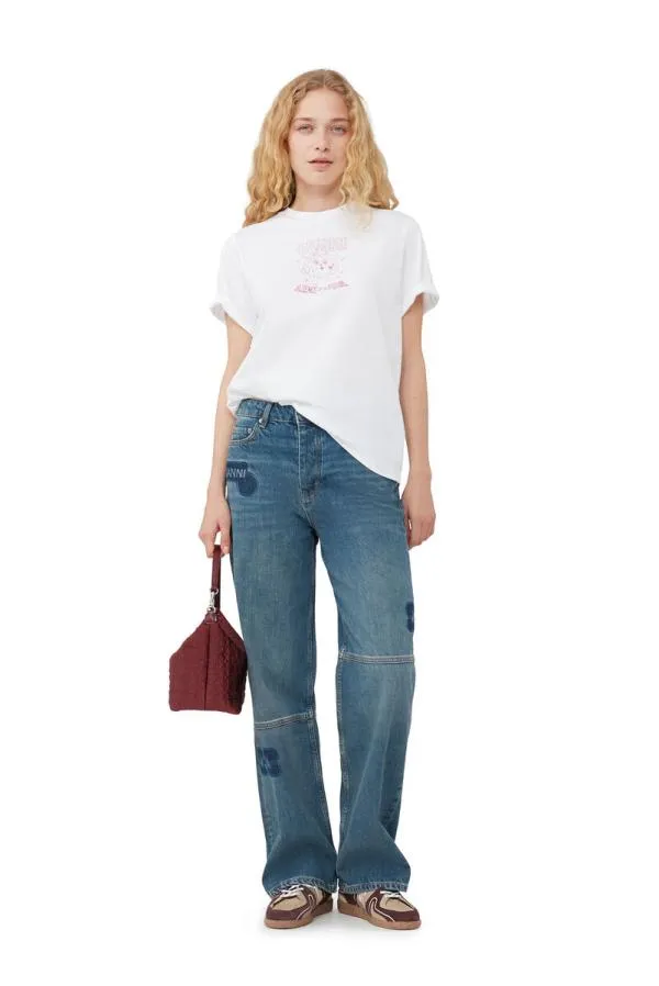 Clothing GANNI TShirts Pink Relaxed Bunny Tshirt Bright White