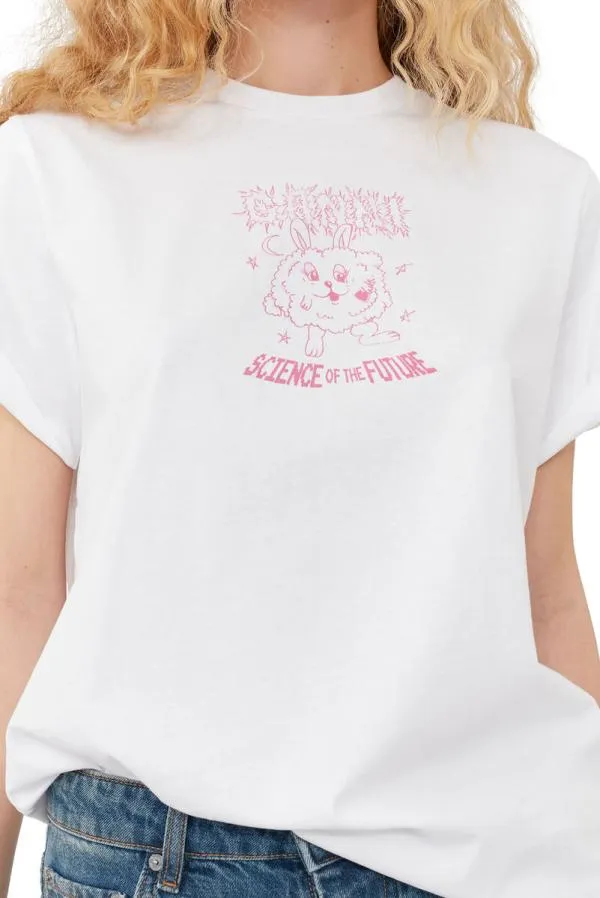 Clothing GANNI TShirts Pink Relaxed Bunny Tshirt Bright White Clothing GANNI TShirts Pink Relaxed Bunny Tshirt Bright White