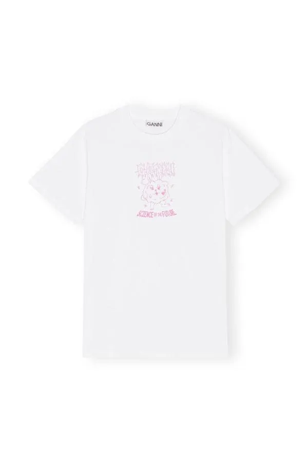 Clothing GANNI TShirts Pink Relaxed Bunny Tshirt Bright White Clothing GANNI TShirts Pink Relaxed Bunny Tshirt Bright White