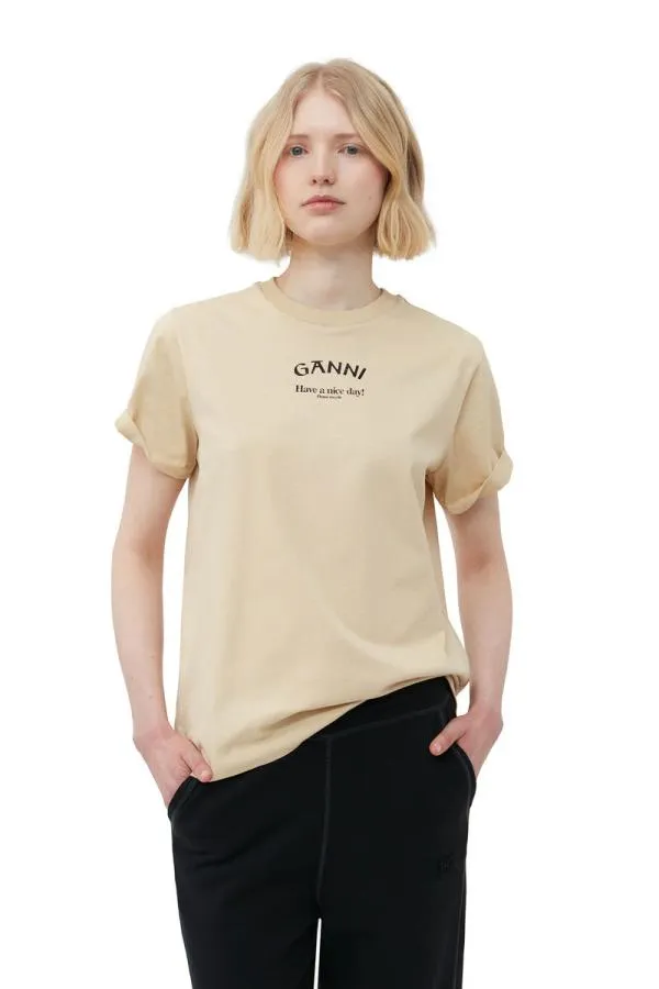 Clothing GANNI TShirts Relaxed Tshirt Pale Khaki Clothing GANNI TShirts Relaxed Tshirt Pale Khaki
