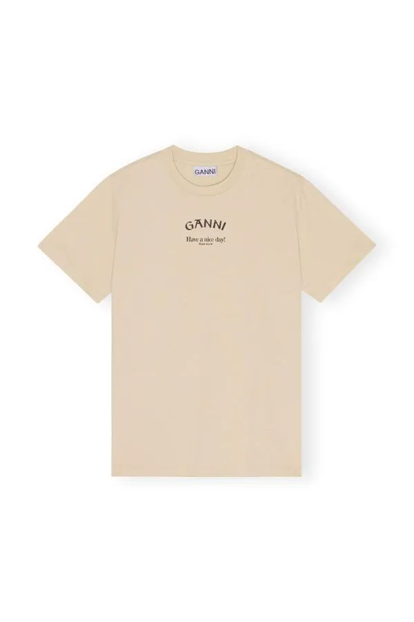 Clothing GANNI TShirts Relaxed Tshirt Pale Khaki Clothing GANNI TShirts Relaxed Tshirt Pale Khaki