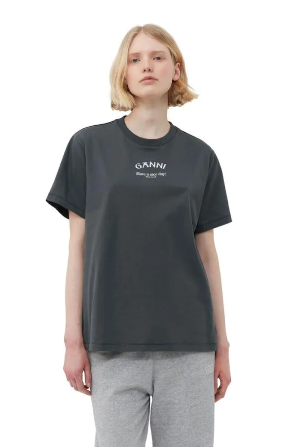 Clothing GANNI TShirts Relaxed Tshirt Volcanic Ash Clothing GANNI TShirts Relaxed Tshirt Volcanic Ash