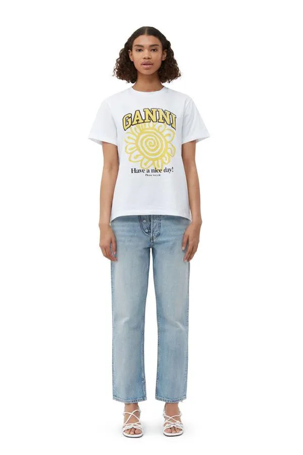 Clothing GANNI TShirts Relaxed Yellow Flower Tshirt Bright White