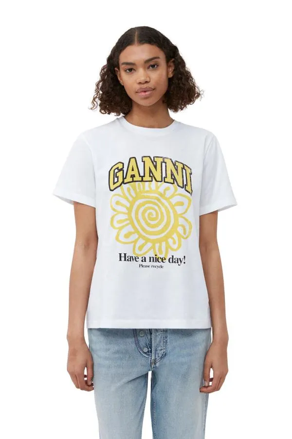Clothing GANNI TShirts Relaxed Yellow Flower Tshirt Bright White