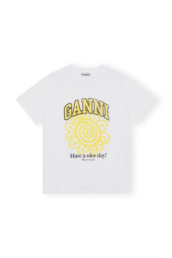 Clothing GANNI TShirts Relaxed Yellow Flower Tshirt Bright White