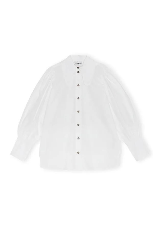 Clothing GANNI Tops Balloon Sleeve Shirt Bright White Clothing GANNI Tops Balloon Sleeve Shirt Bright White