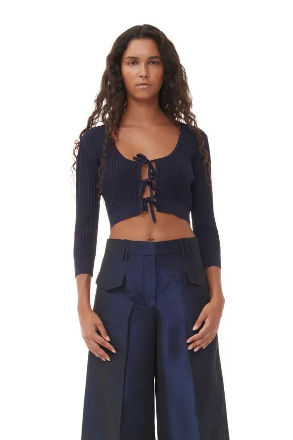 Clothing GANNI Tops Blue Melange Knit Cardigan Sky Captain
