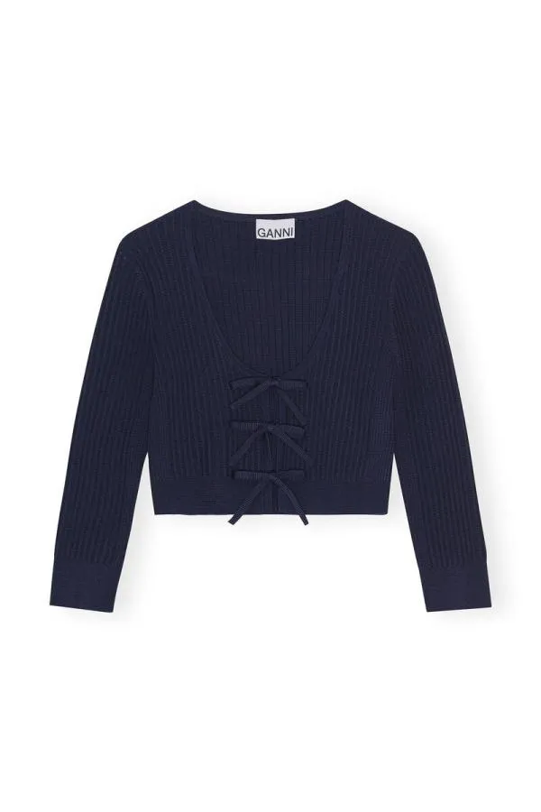 Clothing GANNI Tops Blue Melange Knit Cardigan Sky Captain Clothing GANNI Tops Blue Melange Knit Cardigan Sky Captain