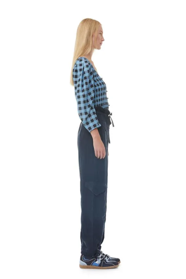 Clothing GANNI Tops Checkered Cotton Silk Blouse Alaskan Blue Clothing GANNI Tops Checkered Cotton Silk Blouse Alaskan Blue