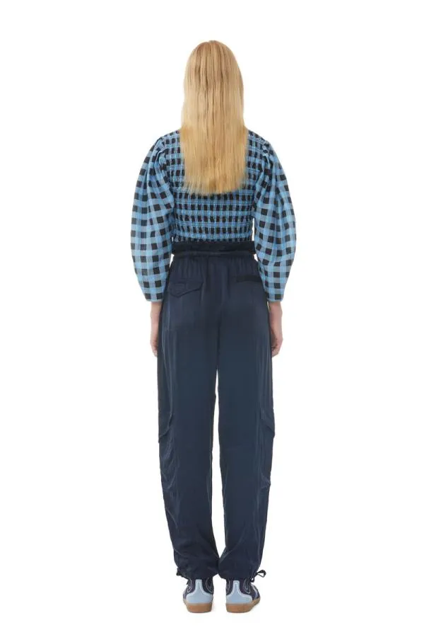 Clothing GANNI Tops Checkered Cotton Silk Blouse Alaskan Blue Clothing GANNI Tops Checkered Cotton Silk Blouse Alaskan Blue