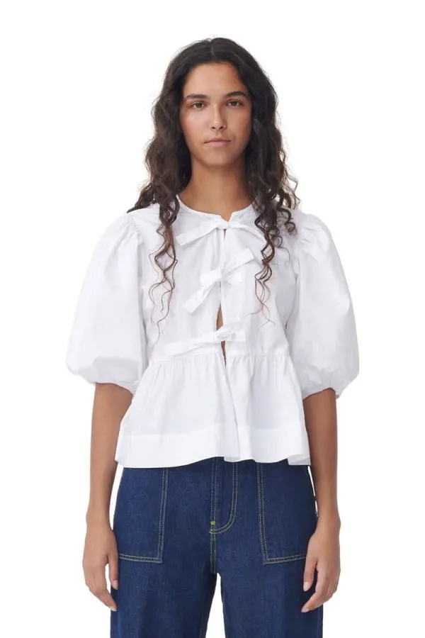Clothing GANNI Tops Cotton Poplin Blouse Bright White