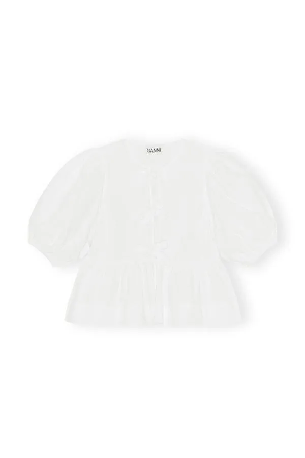 Clothing GANNI Tops Cotton Poplin Blouse Bright White Clothing GANNI Tops Cotton Poplin Blouse Bright White