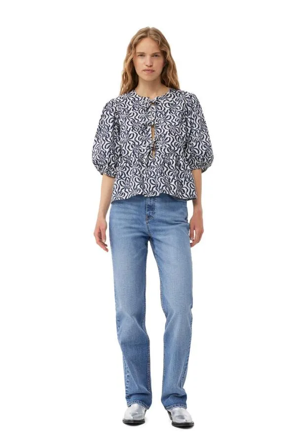 Clothing GANNI Tops Printed Cotton Peplum Blouse Egret Clothing GANNI Tops Printed Cotton Peplum Blouse Egret