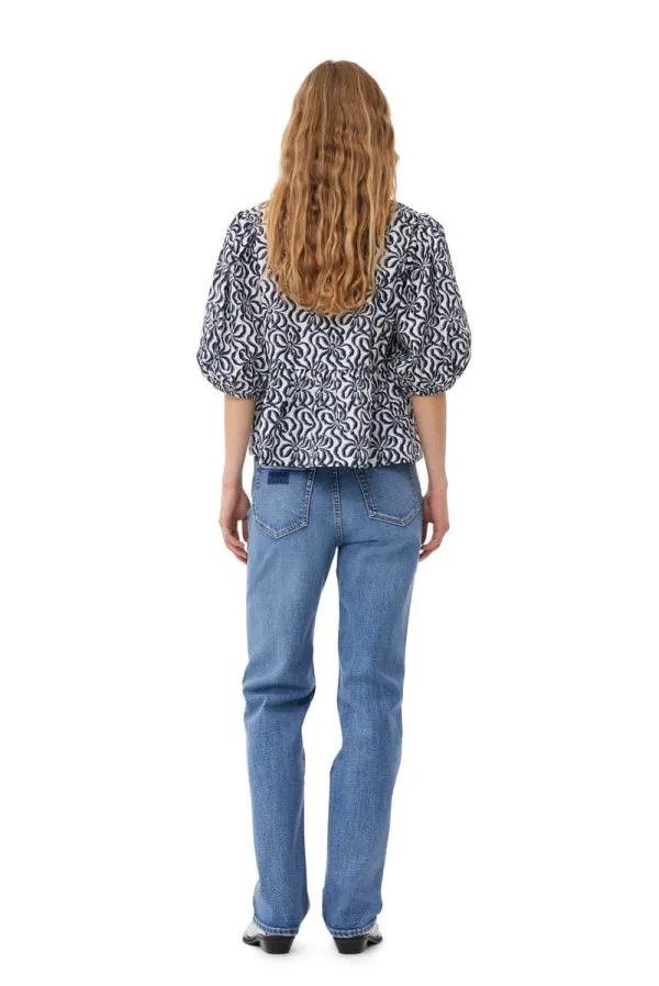 Clothing GANNI Tops Printed Cotton Peplum Blouse Egret Clothing GANNI Tops Printed Cotton Peplum Blouse Egret