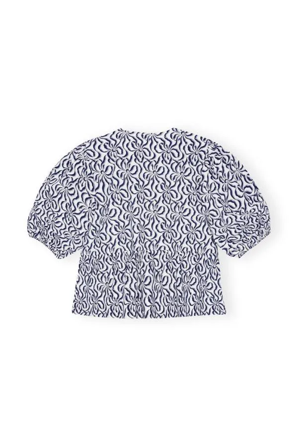 Clothing GANNI Tops Printed Cotton Peplum Blouse Egret Clothing GANNI Tops Printed Cotton Peplum Blouse Egret