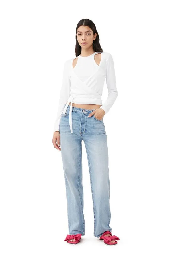 Clothing GANNI Tops Rib Jersey Wrap Blouse Bright White