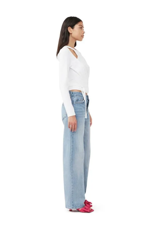 Clothing GANNI Tops Rib Jersey Wrap Blouse Bright White Clothing GANNI Tops Rib Jersey Wrap Blouse Bright White